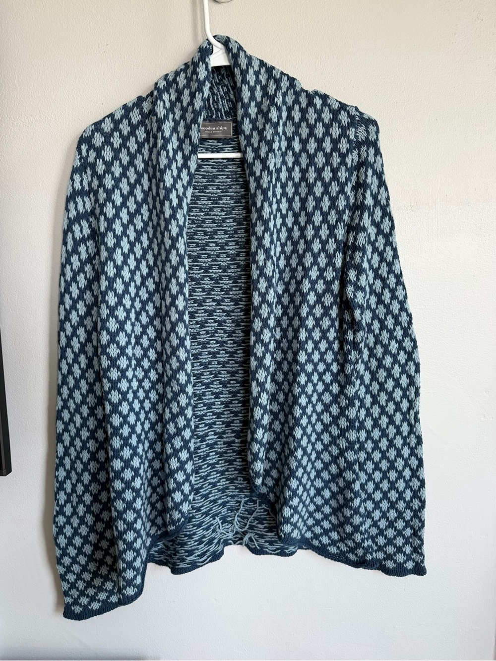 Wooden Ships Cardigan Blue Diamond Printed Cotton Blend M/L Sweater